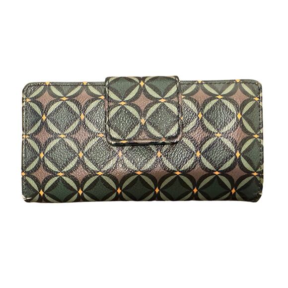 Fossil Long Wallet Patterned Green Snap Closure Coin Zip Geometric - Picture 7 of 7